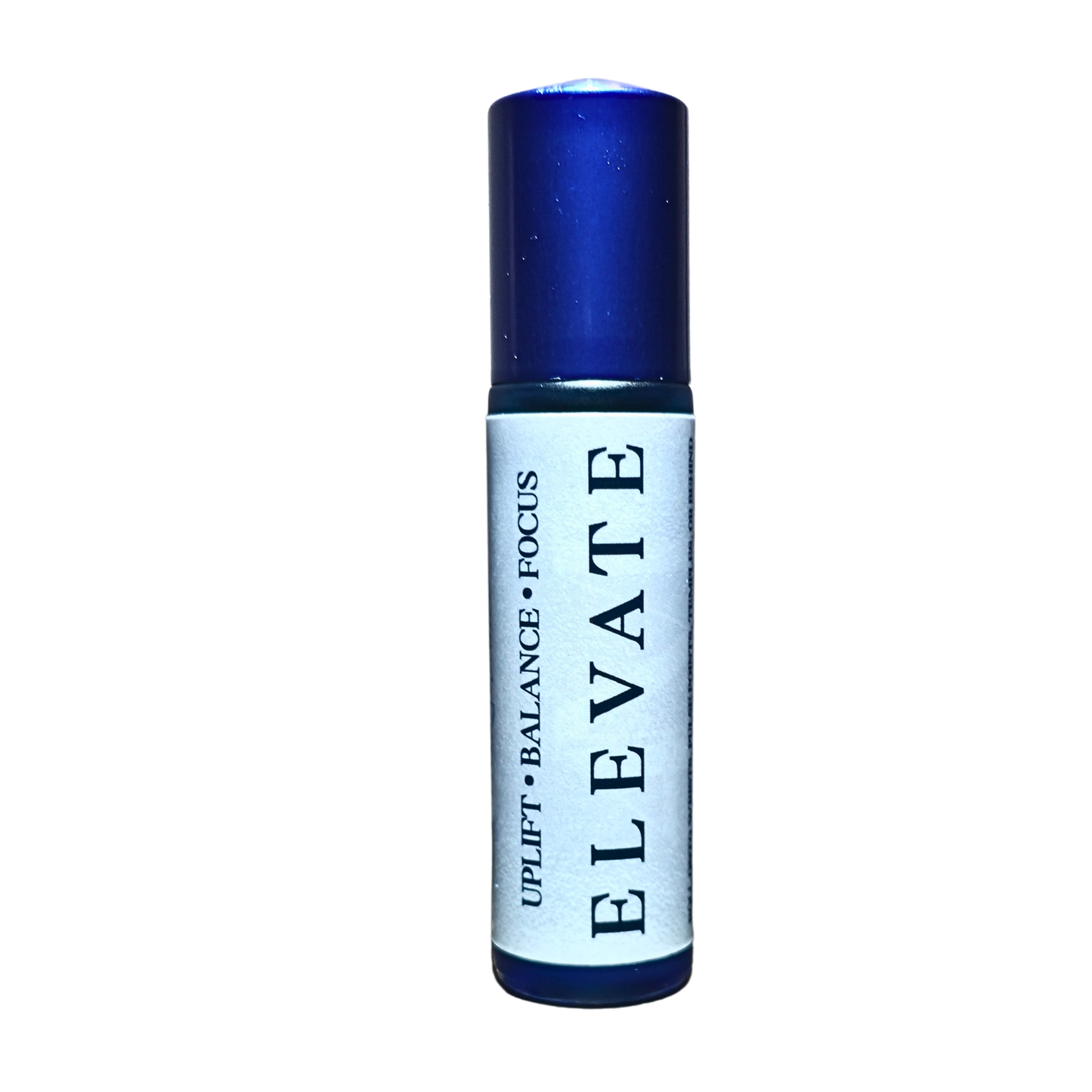 Aromatic roll-on labeled Elevate by 4Mindful Organic LLC, featuring a sleek glass bottle with a rollerball applicator.
