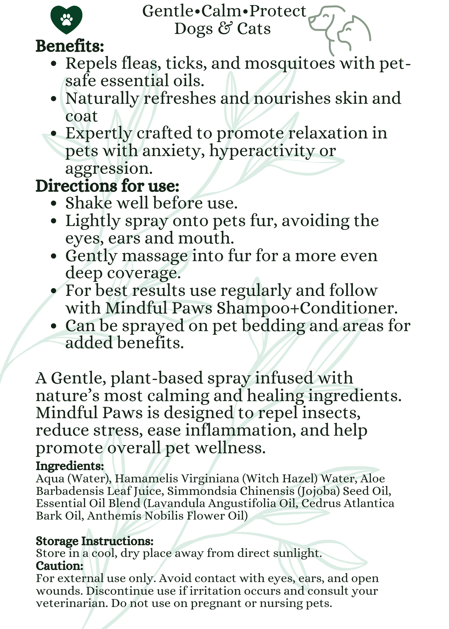 4oz Mindful Paws Protection Spray - 4Mindful Organic LLC 