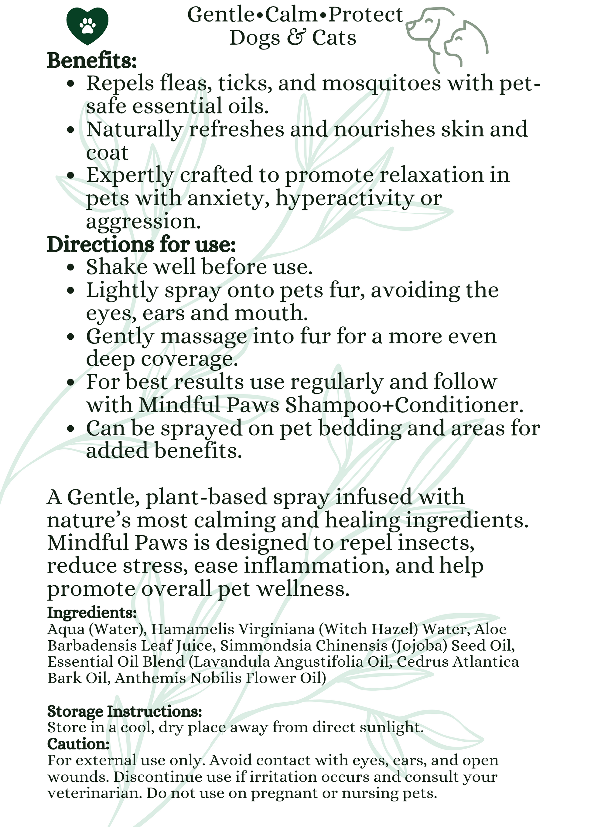 4oz Mindful Paws Protection Spray - 4Mindful Organic LLC 